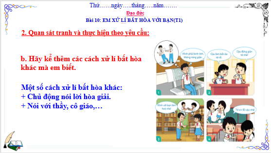 Giáo án điện tử Đạo đức lớp 3 Cánh diều Bài 10: Em xử lý bất hòa với bạn | PPT Đạo đức lớp 3