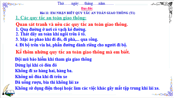 Giáo án điện tử Đạo đức lớp 3 Cánh diều Bài 11: Em nhận biết quy tắc an toàn giao thông | PPT Đạo đức lớp 3
