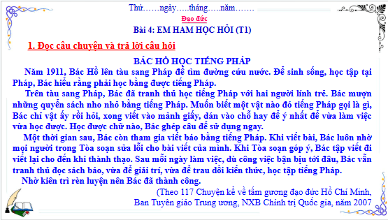 Giáo án điện tử Đạo đức lớp 3 Cánh diều Bài 4: Em ham học hỏi | PPT Đạo đức lớp 3