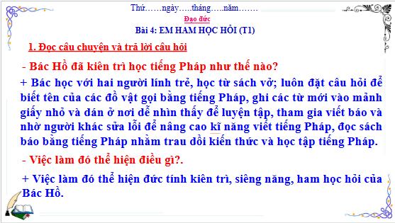 Giáo án điện tử Đạo đức lớp 3 Cánh diều Bài 4: Em ham học hỏi | PPT Đạo đức lớp 3