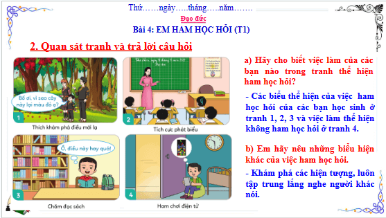 Giáo án điện tử Đạo đức lớp 3 Cánh diều Bài 4: Em ham học hỏi | PPT Đạo đức lớp 3