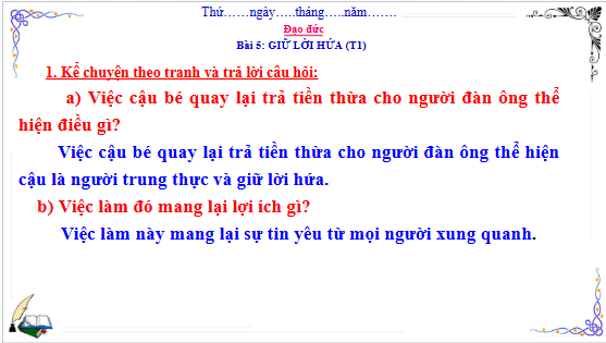 Giáo án điện tử Đạo đức lớp 3 Cánh diều Bài 5: Em giữ lời hứa | PPT Đạo đức lớp 3