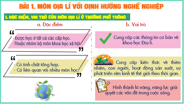 Giáo án điện tử Địa Lí 10 Kết nối tri thức Bài 1: Môn địa lí với định hướng nghề nghiệp | PPT Địa 10