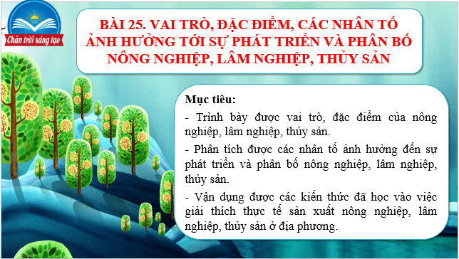 Giáo án điện tử Địa Lí 10 Chân trời sáng tạo Bài 25: Vai trò, đặc điểm, các nhân tố ảnh hưởng tới sự phát triển và phân bố nông nghiệp, lâm nghiệp, thủy sản | PPT Địa 10