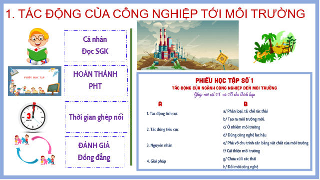 Giáo án điện tử Địa Lí 10 Kết nối tri thức Bài 31: Tác động của công nghiệp đối với môi trường, phát triển năng lượng tái tạo, định hướng phát triển công nghiệp trong tương lai | PPT Địa 10