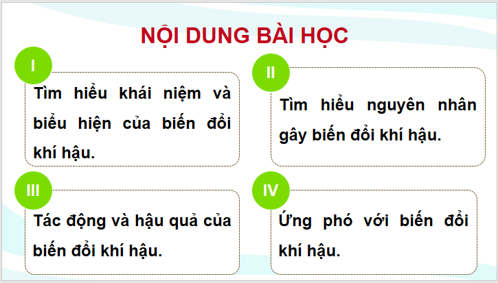 Giáo án điện tử Chuyên đề Địa 10 Kết nối tri thức Khái niệm và biểu hiện của biến đổi khí hậu | PPT Chuyên đề Địa Lí 10
