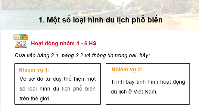 Giáo án điện tử Chuyên đề Địa 11 Chân trời sáng tạo Một số loại hình du lịch phổ biến và xu hướng phát triển du lịch trên thế giới | PPT Chuyên đề Địa Lí 11