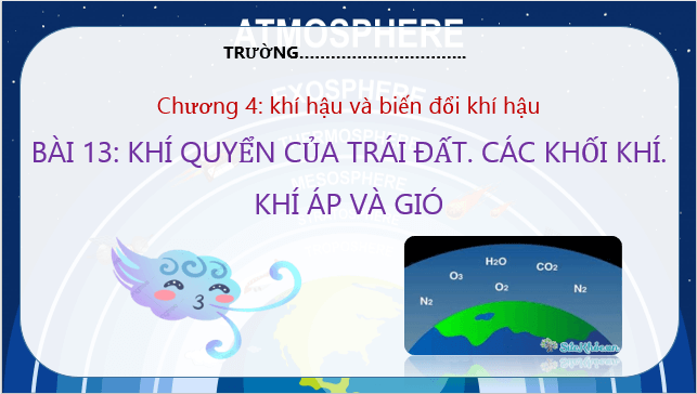 Giáo án điện tử Địa Lí 6 Cánh diều Bài 13: Khí quyển của Trái Đất. Các khối khí. Khí áp và gió | PPT Địa Lí 6