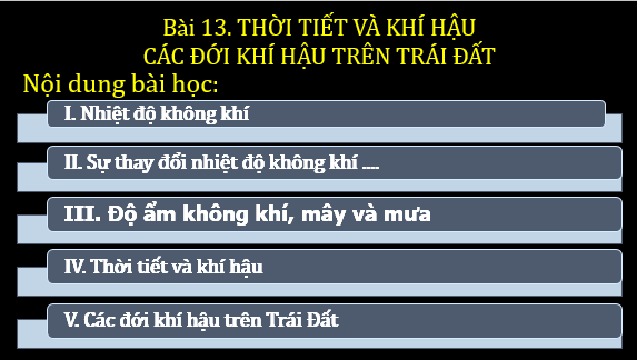 Giáo án điện tử Địa Lí 6 Chân trời sáng tạo Bài 13: Thời tiết và khí hậu | PPT Địa Lí 6