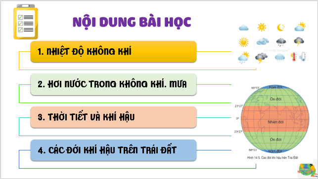 Giáo án điện tử Địa Lí 6 Cánh diều Bài 14: Nhiệt độ và mưa. Thời tiết và khí hậu | PPT Địa Lí 6