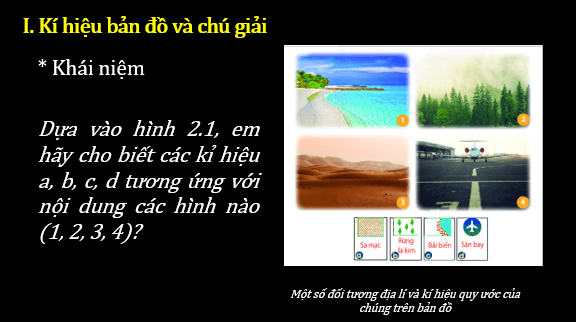 Giáo án điện tử Địa Lí 6 Chân trời sáng tạo Bài 2: Kí hiệu và chú giải trên một số bản đồ thông dụng | PPT Địa Lí 6