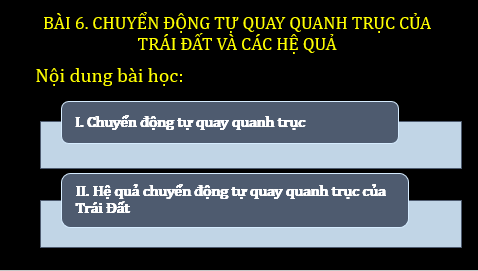 Giáo án điện tử Địa Lí 6 Chân trời sáng tạo Bài 6: Chuyển động tự quay quanh trục của Trái Đất và hệ quả | PPT Địa Lí 6