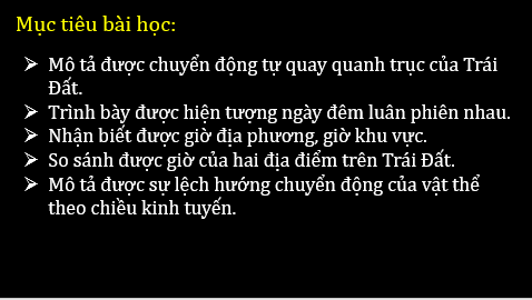 Giáo án điện tử Địa Lí 6 Chân trời sáng tạo Bài 6: Chuyển động tự quay quanh trục của Trái Đất và hệ quả | PPT Địa Lí 6