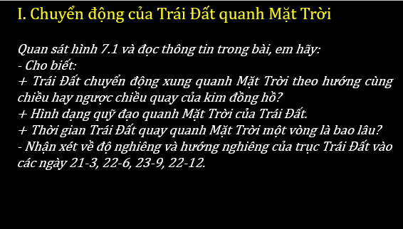 Giáo án điện tử Địa Lí 6 Chân trời sáng tạo Bài 7: Chuyển động quanh Mặt Trời của Trái Đất và hệ quả | PPT Địa Lí 6