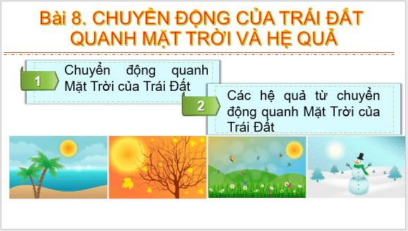 Giáo án điện tử Địa Lí 6 Kết nối tri thức Bài 8: Chuyển động của Trái Đất quanh Mặt Trời và hệ quả | PPT Địa Lí 6