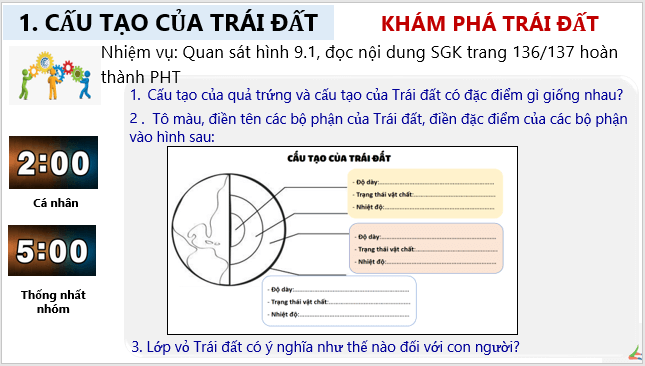 Giáo án điện tử Địa Lí 6 Cánh diều Bài 9: Cấu tạo của Trái Đất. Các mảng kiến tạo. Núi lửa và động đất | PPT Địa Lí 6