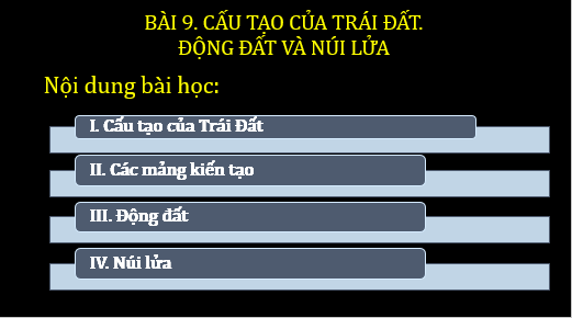 Giáo án điện tử Địa Lí 6 Chân trời sáng tạo Bài 9: Cấu tạo của Trái Đất. Động đất và núi lửa | PPT Địa Lí 6