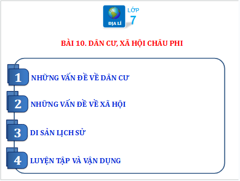 Giáo án điện tử Địa Lí 7 Chân trời sáng tạo Bài 10: Dân cư, xã hội châu Phi | PPT Địa 7