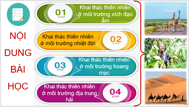 Giáo án điện tử Địa Lí 7 Cánh diều Bài 11: Phương thức con người khai thác, sử dụng và bảo vệ thiên nhiên | PPT Địa 7