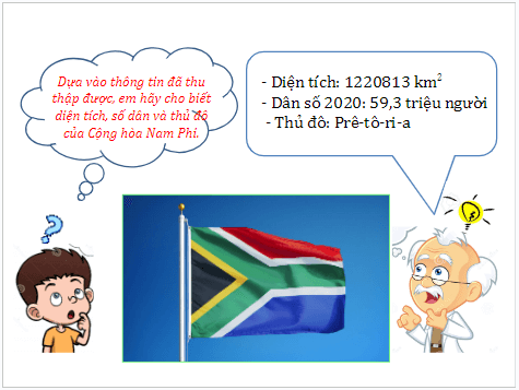 Giáo án điện tử Địa Lí 7 Chân trời sáng tạo Bài 12: Thực hành sưu tầm tư liệu về Cộng hoà Nam Phi | PPT Địa 7