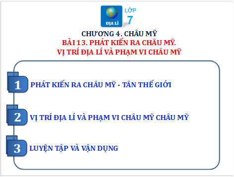 Giáo án điện tử Địa Lí 7 Chân trời sáng tạo Bài 13: Phát kiến ra châu Mỹ, vị trí địa lí và phạm vi châu Mỹ | PPT Địa 7