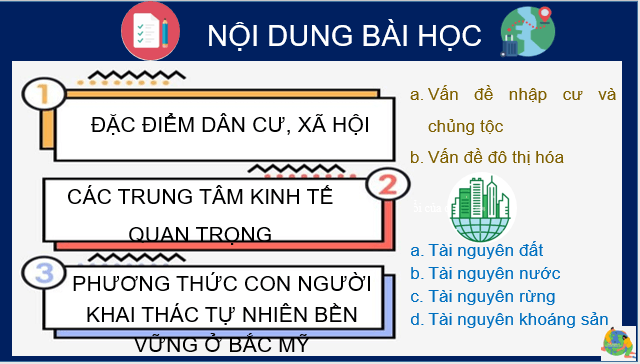 Giáo án điện tử Địa Lí 7 Kết nối tri thức Bài 15: Đặc điểm dân cư, xã hội, phương thức khai thác tự nhiên bền vững ở Bắc Mỹ | PPT Địa 7