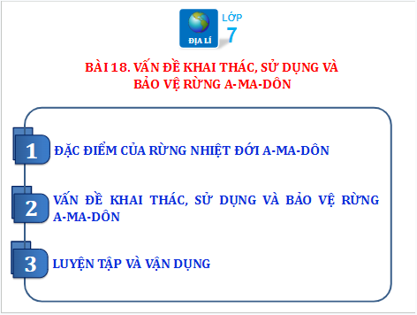 Giáo án điện tử Địa Lí 7 Chân trời sáng tạo Bài 18: Vấn đề khai thác, sử dụng và bảo vệ rừng A-ma-dôn | PPT Địa 7