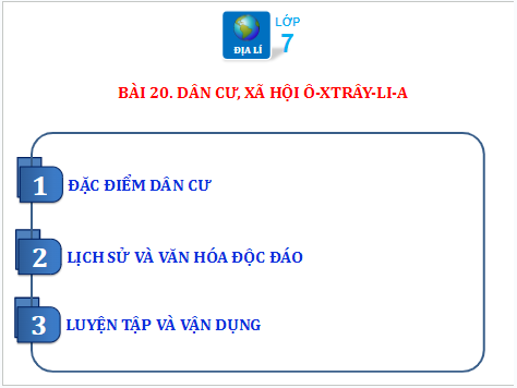 Giáo án điện tử Địa Lí 7 Chân trời sáng tạo Bài 20: Dân cư, xã hội Ô-xtrây-li-a | PPT Địa 7