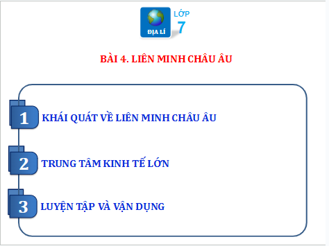 Giáo án điện tử Địa Lí 7 Chân trời sáng tạo Bài 4: Liên minh châu Âu | PPT Địa 7