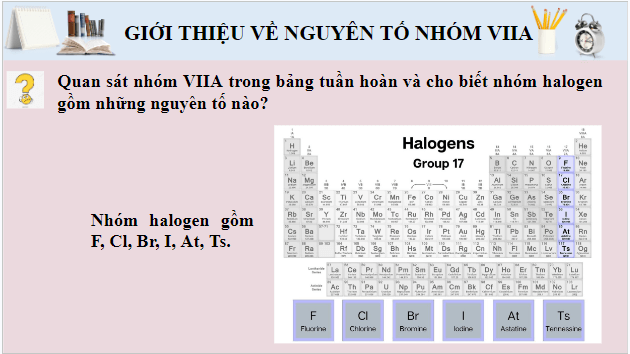 Giáo án điện tử Hóa 10 Cánh diều Bài 17: Nguyên tố và đơn chất halogen | PPT Hóa học 10