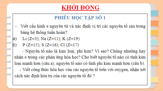 Giáo án điện tử Hóa 10 Chân trời sáng tạo Bài 6: Xu hướng biến đổi một số tính chất của nguyên tử các nguyên tố, thành phần và một số tính chất của hợp chất trong một chu kì và nhóm | PPT Hóa học 10