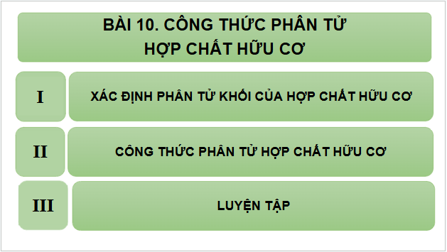 Giáo án điện tử Hóa 11 Chân trời sáng tạo Bài 10: Công thức phân tử hợp chất hữu cơ | PPT Hóa học 11