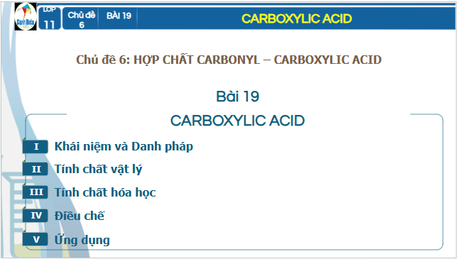 Giáo án điện tử Hóa 11 Cánh diều Bài 19: Carboxylic acid | PPT Hóa học 11