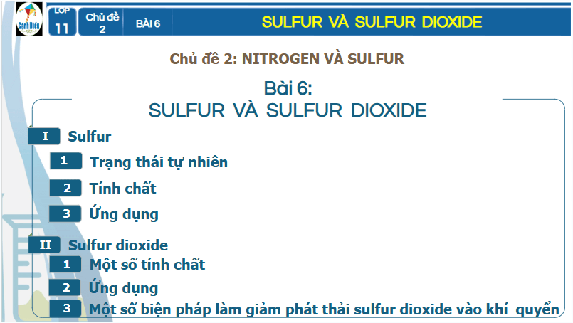 Giáo án điện tử Hóa 11 Cánh diều Bài 6: Sulfur và sulfur dioxide | PPT Hóa học 11