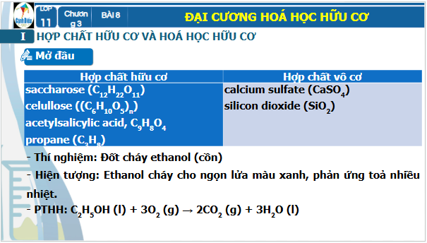 Giáo án điện tử Hóa 11 Cánh diều Bài 8: Hợp chất hữu cơ và hoá học hữu cơ | PPT Hóa học 11