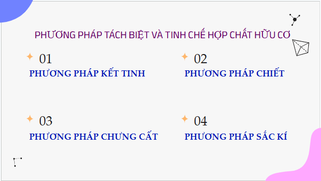 Giáo án điện tử Hóa 11 Cánh diều Bài 9: Phương pháp tách biệt và tinh chế hợp chất hữu cơ | PPT Hóa học 11