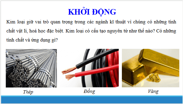 Giáo án điện tử Hóa 12 Chân trời Bài 14: Đặc điểm cấu tạo và liên kết kim loại. Tính chất kim loại | PPT Hóa học 12 Chân trời sáng tạo