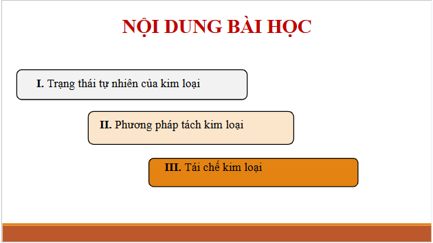 Giáo án điện tử Hóa 12 Cánh diều Bài 15: Tách kim loại và tái chế kim loại | PPT Hóa học 12