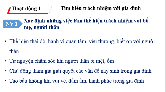 Giáo án điện tử HĐTN 10 Kết nối tri thức Chủ đề 5: Trách nhiệm với gia đình | PPT Hoạt động trải nghiệm 10