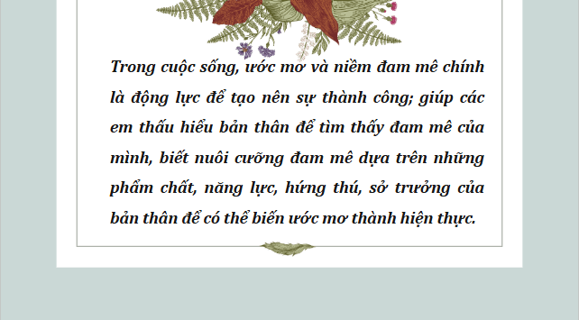Giáo án điện tử HĐTN 12 Chân trời sáng tạo Chủ đề 2: Theo đuổi đam mê | PPT Hoạt động trải nghiệm 12
