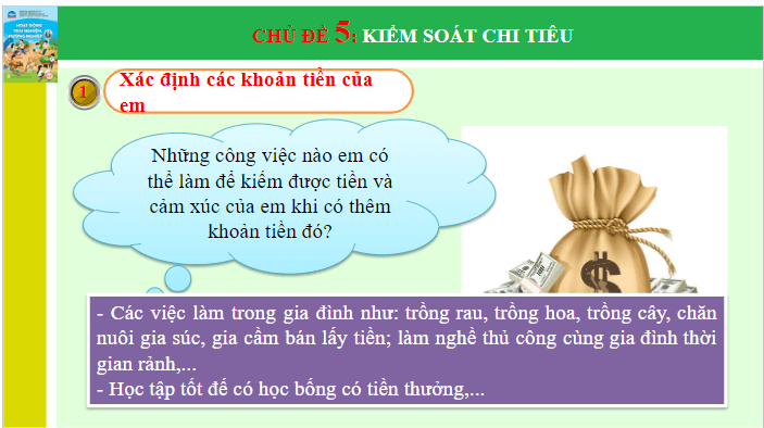 Giáo án điện tử HĐTN 6 Chân trời sáng tạo Chủ đề 5: Kiểm soát chi tiêu | PPT Hoạt động trải nghiệm 6