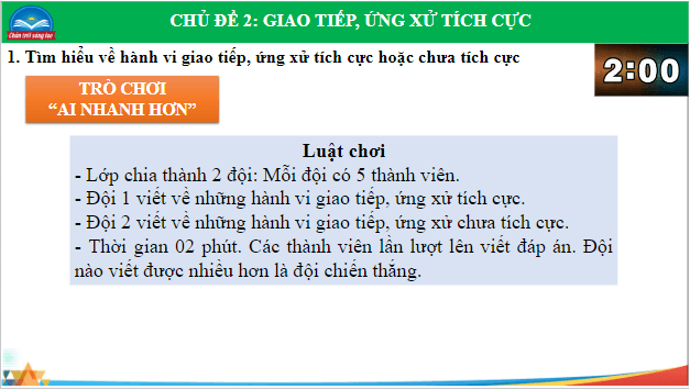 Giáo án điện tử HĐTN 9 Chân trời sáng tạo Chủ đề 2: Giao tiếp, ứng xử tích cực | PPT Hoạt động trải nghiệm 9