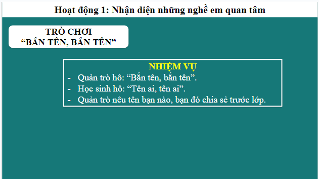 Giáo án điện tử HĐTN 9 Chân trời sáng tạo Chủ đề 8: Tìm hiểu những nghề em quan tâm | PPT Hoạt động trải nghiệm 9