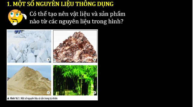 Giáo án điện tử KNTN 6 Chân trời sáng tạo Bài 13: Một số nguyên liệu | PPT Khoa học tự nhiên 6