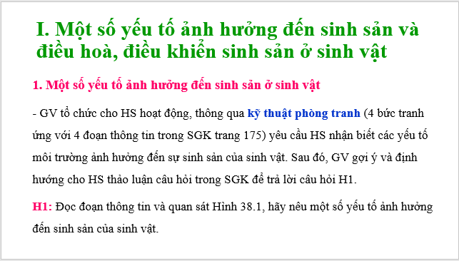 Giáo án điện tử KHTN 7 Chân trời sáng tạo Bài 38: Các yếu tố ảnh hưởng đến sinh sản và điều hoà, điều khiển sinh sản ở sinh vật | PPT Khoa học tự nhiên 7