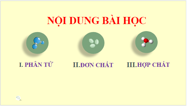 Giáo án điện tử KHTN 7 Cánh diều Bài 4: Phân tử, đơn chất, hợp chất | PPT Khoa học tự nhiên 7