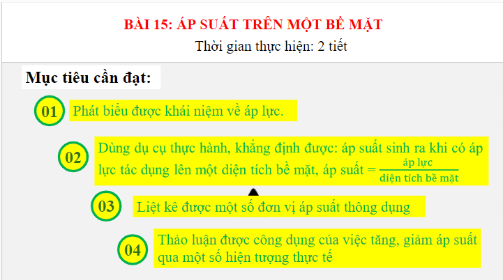 Giáo án điện tử KHTN 8 Kết nối tri thức Bài 15: Áp suất trên một bề mặt | PPT Khoa học tự nhiên 8