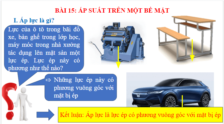 Giáo án điện tử KHTN 8 Kết nối tri thức Bài 15: Áp suất trên một bề mặt | PPT Khoa học tự nhiên 8