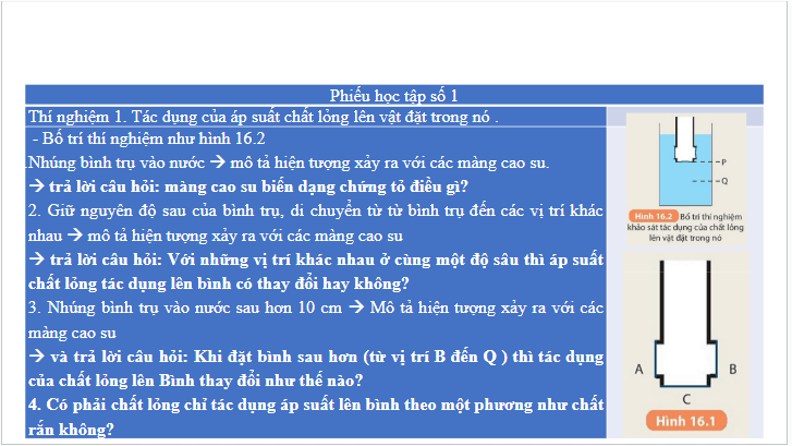 Giáo án điện tử KHTN 8 Kết nối tri thức Bài 16: Áp suất chất lỏng. Áp suất khí quyển | PPT Khoa học tự nhiên 8