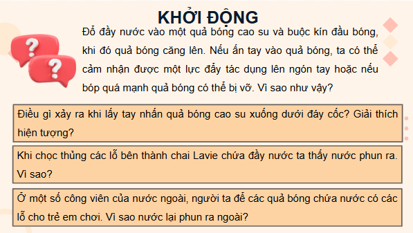 Giáo án điện tử KHTN 8 Cánh diều Bài 17: Áp suất trong chất lỏng và trong chất khí | PPT Khoa học tự nhiên 8